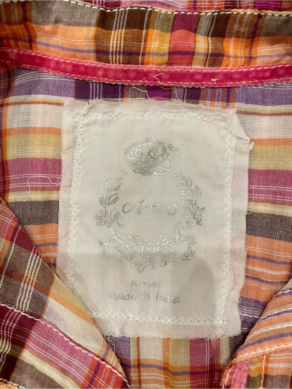 Cino Plaid Button-Front Shirt in Pink, Orange & Purple - Picture 4 of 9